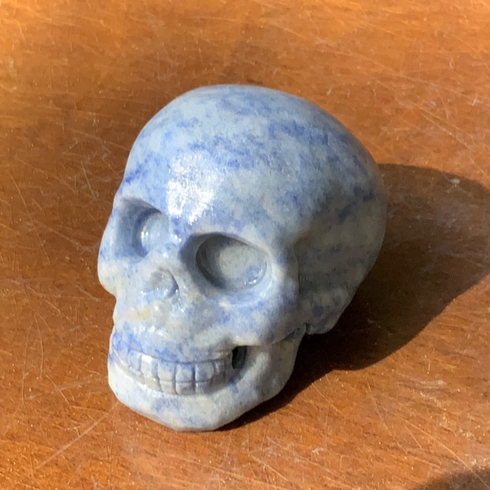 BLUE QUARTZITE HAND CARVED SKULL